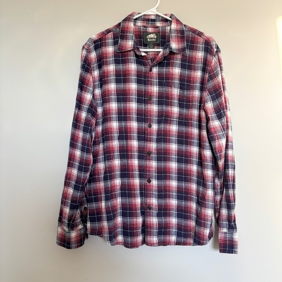 ROOTS Men's Size Large Flannel Button Down Blue Red Plaid Gorpcore Outdoors Warm - Picture 2 of 13